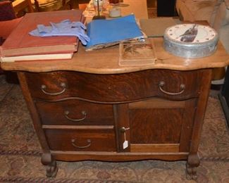 Antique Tiger Oak Serpentine Front Washstand