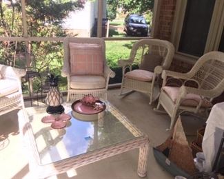 Wicker patio furniture, rattan table