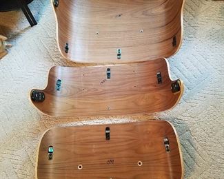 Found these in a box.  Wooden components to an Eames chair with hand written '1334' factory number for matching walnut veneer.  Being sold as a 3-piece set.  All pieces dated 1998.