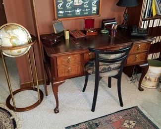 Sligh (Zeeland, Michigan) Desk, globe, lamps, etc. in the Den