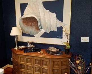 Drexel Cut-corner credenza with panel doors.  Painting of shell by Lee Reynolds