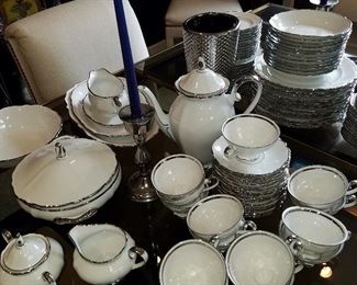 Set of Bavarian china with silver-tone trim