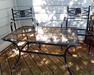 Glass top outdoor table with 2 chairs