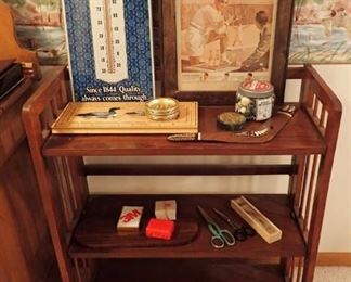 WOOD BOOKCASE / ASSORTED ANTIQUES