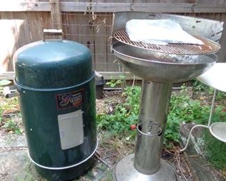 Brinkmann Smoker and Barbecook stainless steel grill. We also have bags of charcoal and smoking chips. 