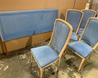 Velvet Blue Headboard with Four Chairs                https://ctbids.com/#!/description/share/186811