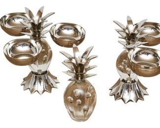 6. Set of Three 3 Controlled Bubble Glass Metal Serving Garniture