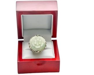 10. Carved Jade Womens Sterling Silver Ring wGemstones