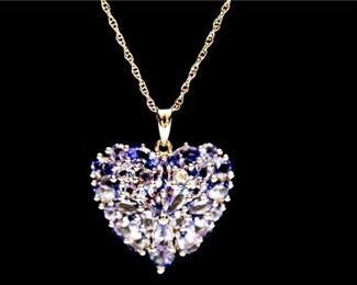 13. Womens Sterling Silver Heart Pendant wPurple Stones Chain