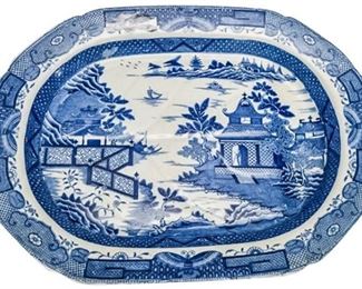 22. 19th English BLUE WILLOW Transferware Platter