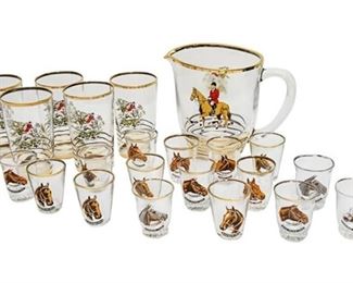 55. English Style Glass Equestrian Drinks Set