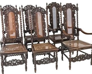 60. Set of Six 6 Charles II Style Dining Chairs