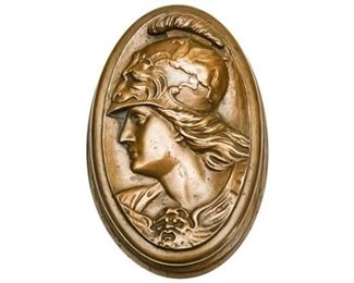 82. Oval Bronze Paperweight of Roman Soldier in Profile