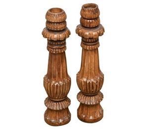 86. Pair Carved Wooden Candleholders