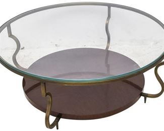 118. Contemporary Glass Top Table wScrolled Brass Legs