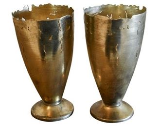 126. Pair Contemporary Brutalist Style Bronze Vases