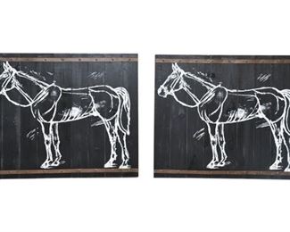 132. Lot of Two 2 Horse Stencil Paintings