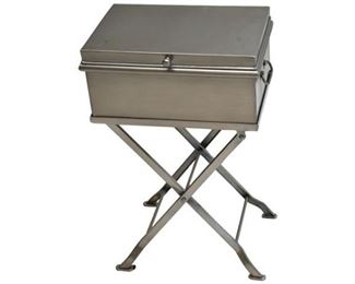 144. Campaign Style Steel Chest on Stand