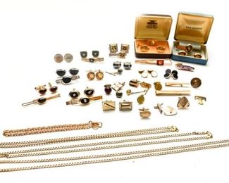 154. Large Mixed Lot Mens Gold Filled Cufflinks, Tie Bars, etc.