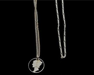 161. Vintage Silver MERCURY Dime Pendant wSterling Silver Necklaces