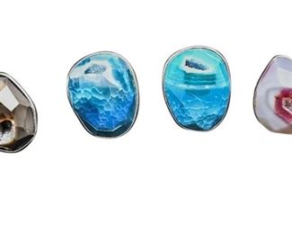 170. Lot Four 4 Geode Crystal Stone Rings