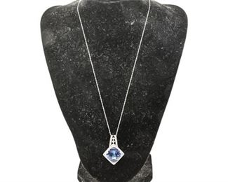 176. Womens Sterling Silver Art Deco Style Pendant wBlue Stone