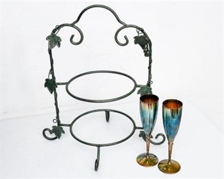 182. Set Silverplate Champagne Flutes and Plate stand