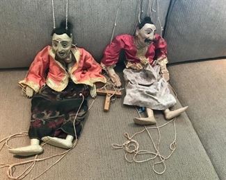 Pair vintage Burmese marionettes from "Yoke The" theater