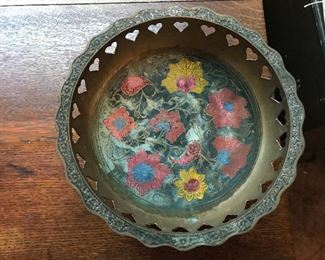 brass footed painted bowl