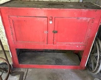 red potting cabinet