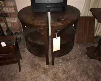 Antique Two Round Section End Tables
