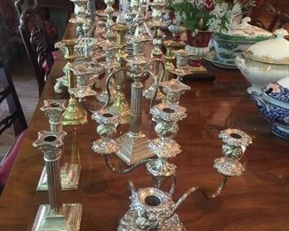 Chrystal//porcelain /sterling/plated candle sticks