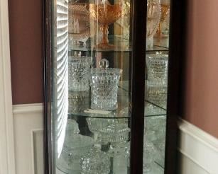 Solid Wood And Curved Glass Corner Curio Cabinet With 5 Glass Shelves, 79.5" H x 19.5 " W x 20.5" D