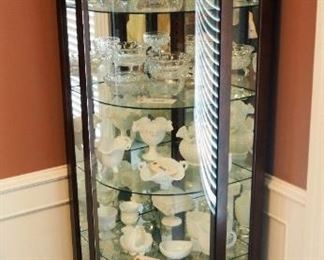 Solid Wood And Curved Glass Corner Curio Cabinet With 5 Glass Shelves, 79.5" H x 19.5 " W x 20.5" D