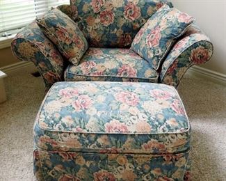 Southern Living, Upholstered Rolled Arm Oversized Chair, 31" H x 56" W x 36" D, With Matching Ottoman,17" H x 37" W x 24" D