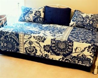 Metal Framed Day Bed With a Twin Trundle, Includes Two Twin Mattresses, Bedding Not Included, 37.5" H, 78" W, 39" D