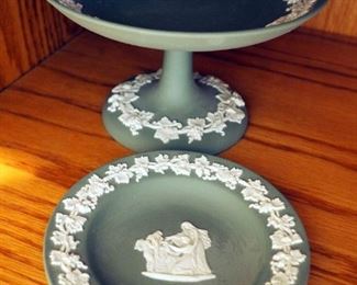 Wedgewood Green 4.5" Plate And Matching Pedestal Bowl 3.75" x 6" W, QTY 2