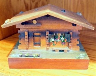 Reuge Swiss Cabin Music Box #53005, Plays "My Lily Adieu", 3.75" x 5.25" x 4"