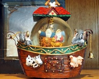 Sankyo, Robert Stanley, Noah's Ark Snow Globe Music Box, 6.5" x 8" And Ceramic Mounted Carousel Horse, 11" x 9", QTY Total 2