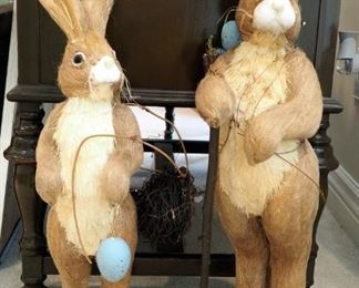 Grass Rabbit Pair With Baskets, Little Bunny, 23" Tall, Large Bunny, 27" Tall