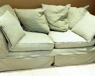 Pottery Barn Slip Cover, Rolled Arm Sofa, Chair And A Half And Matching Ottoman, 3 Total Pcs. With Pillows