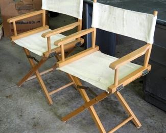 Folding Wood And Canvas Directors Chairs, Qty 2