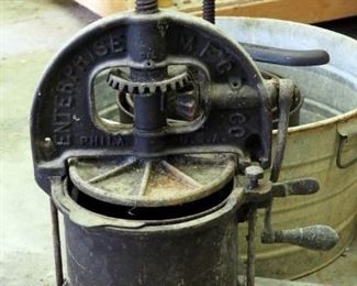 Enterprise And Juicy Fruit Fruit Presses With Galvanized Wash Tub