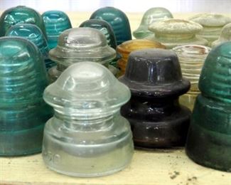 Antique Glass Insulators Assorted Styles And Colors, Total Qty 18