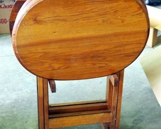 Solid Wood Folding TV Tray Set With Oval Tops Qty 4 With Stand
