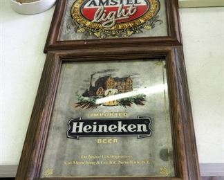 Heineken And Amstel Light Mirrored Signs Qty 2, German Beer Stein And Ceramic Ash Trays Qty 2