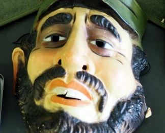 Vintage Fidel Castro Halloween Mask, Hat, Machetes Qty 2, Zippo Lighter And Ash Tray