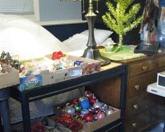 Lamp with leaded glass shade and vintage Christmas