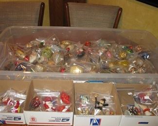 Vintage ornaments and some Japan pipe cleaner dolls