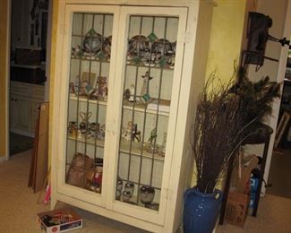 Nice primitive leaded glass door cabinet